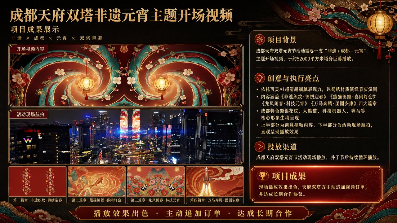 成都天府双塔非遗元宵主题 AI 巨屏视频
